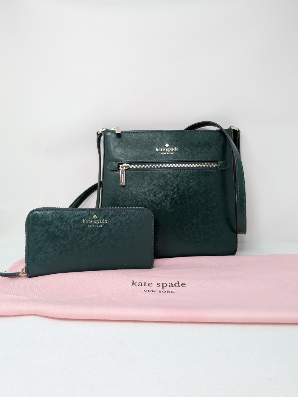 NWOT! Women's Kate Spade Deep Jade Saffiano Leather Crossbody Bag & Wallet